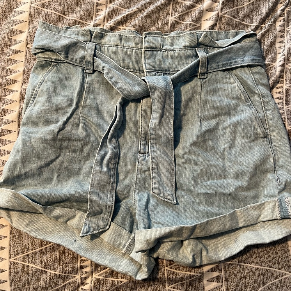 Express High Waisted Paper Bag Denim Shorts